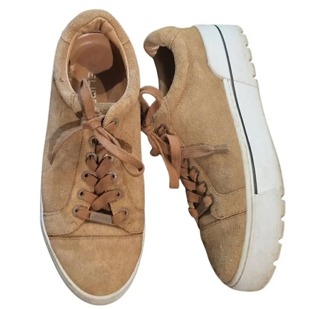 J/Slides Sneakers Women's 7 Tan Eve Platform Suede Leather Lace Up Neutral